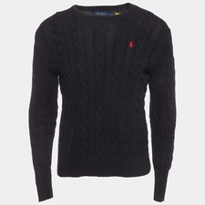 Polo Ralph Lauren Navy Blue Cable Knit Crewneck Jumper XS