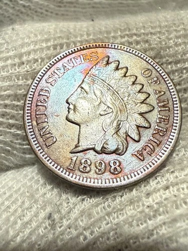 1898 Indian Head Cent Penny Lustrous AU High Grade + Toned