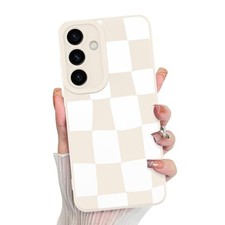 Silicone Checkered Cute Pattern Phone Case for Samsung Galaxy S24, Slim Camera P