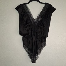 Vintage 90s Lily of France Black Lace Lingerie Teddy Romper/ Bodysuit Small