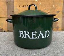 VINTAGE LARGE GREEN & WHITE ENAMEL LIDDED 'BREAD BIN' WITH SIDE HANDLES