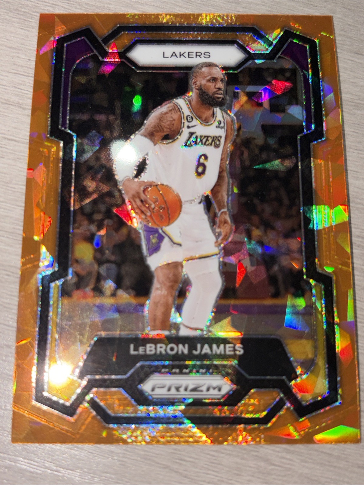LeBron James #63 2023-24 Prizm Orange Cracked Ice Los Angeles Lakers
