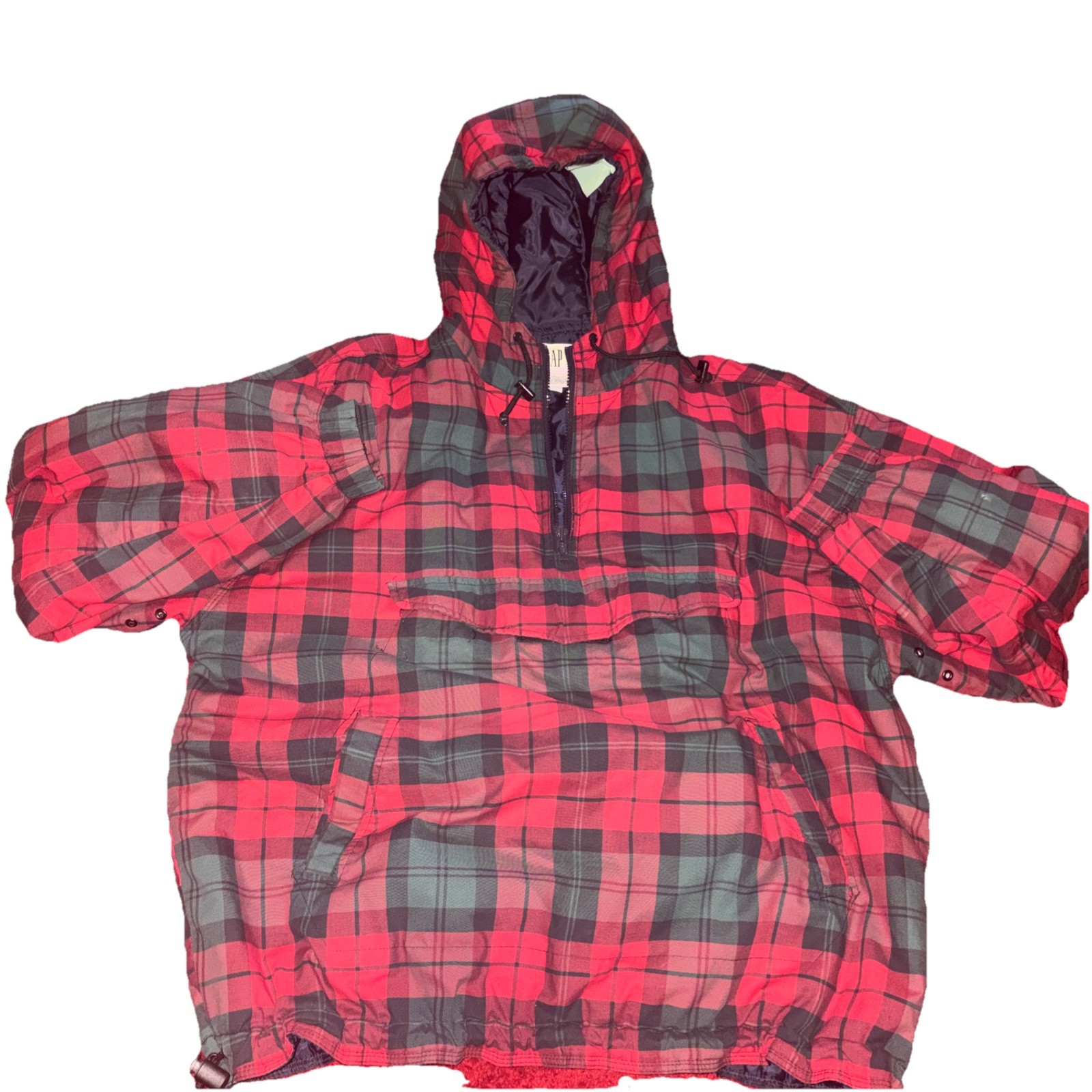 Vintage Gap Anorak Jacket Mens L Plaid Hooded 1/2 Zip Pullover Windbreaker