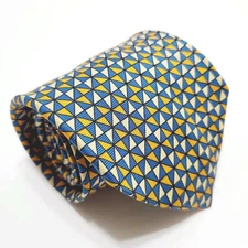 Drake's Men's Silk Necktie Blue & Gold Geometric Pattern 58x3.75"  English