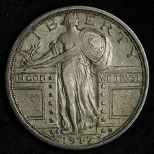 1917-S Type 1 Standing Liberty Quarter, Strongly Detailed, Key Date, Fine 