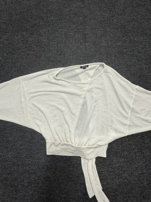 Express Blouse Top Womens M White Waffle Knit Dolman Sleeve Cross Back Keyhole