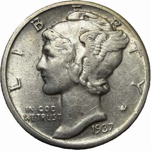 1937 Mercury Dime 90% Silver Coin XF - Free Shipping - 2NM