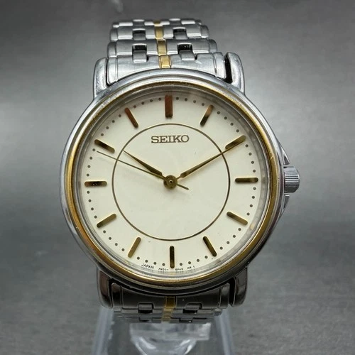 Seiko Watch Men 30mm White Dial Two Tone Round 7n01-6j50 New Battery Vintage JHI