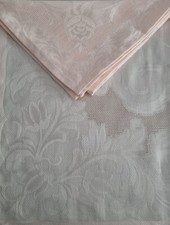 Damast Tischdecke 12-Sitzer mit Stickerei Strick Rhodos Handrosa altrosa