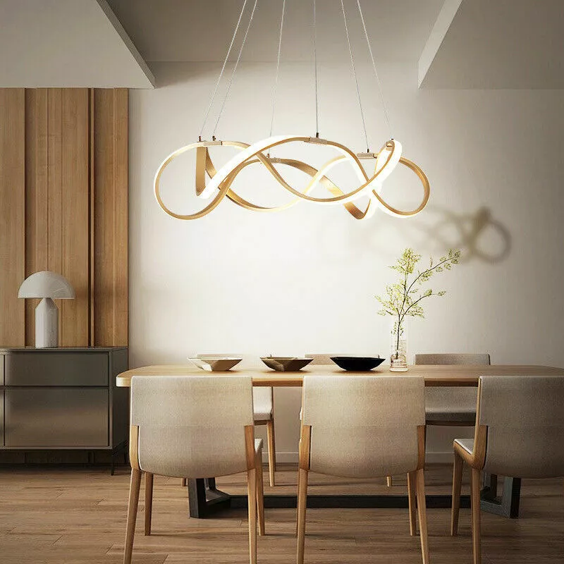 Modern Twist Ring Acrylic LED Chandelier Dimmable Ceiling Pendant Light Fixtures