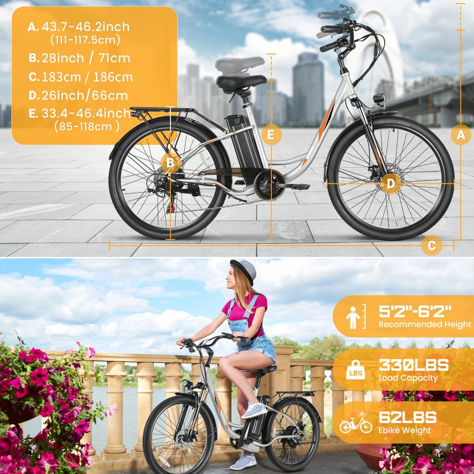 500W 48V Electric Bike Cruiser E-Bike 26in Low Step Thru