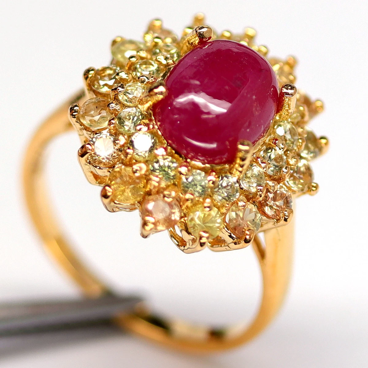 6 X 9 mm. RED RUBY YELLOW SAPPHIRE RING 925 STERLING SILVER