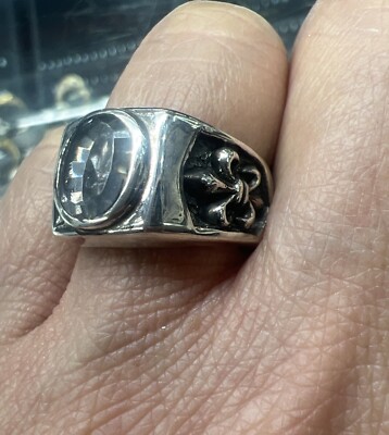 Glasplatte massiv Silber Fleur de Lis Ring gestempelt 925 US #6 ideal für Pinky