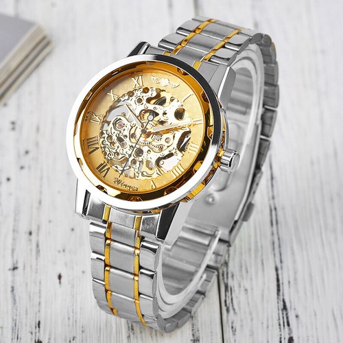 Mens Mechanical Watches Steel Skeleton Hand Wind Up Auto Automatic Wrist Watch - Picture 10 of 22