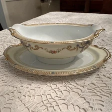Noritake Tybalt -Sides or Sauces Dish w/ Attached Plate - Gold &Floral Japan