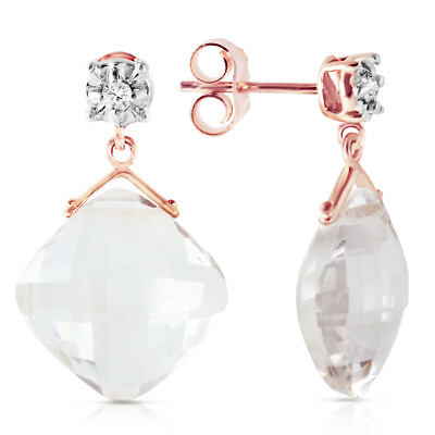 14K. GOLD OHRSTECKER MIT DIAMANTEN & WEISSTOPAS