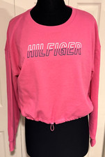 Tommy Hilfiger Sport Women's Cutout Back Cinch Front Sweatshirt Pink Logo Size M