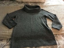 Charter Club Petite Womens Small Dark Gray Metallic Silver Cowl Neck Sweater