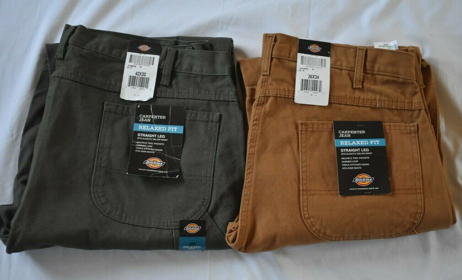 Dickies Men's Relaxed Fit Carpenter Jeans Sanded Duck Sizes 36 - 44 Brown,  Green