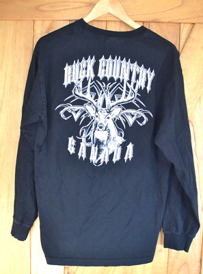 Vintage Buck Country Canada Sioux Narrows Black Long Sleeve T Shirt Size L