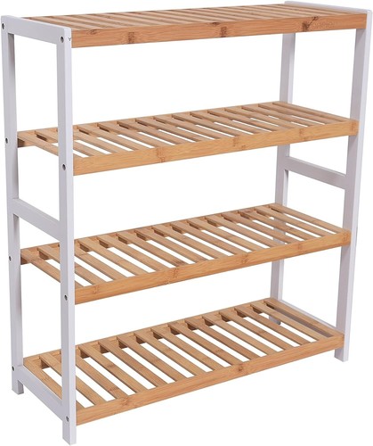 4 TIER BAMBOO SHOE RACK ORGANISER STAND STORAGE SHELF UNIT natural grey white - Picture 15 of 45