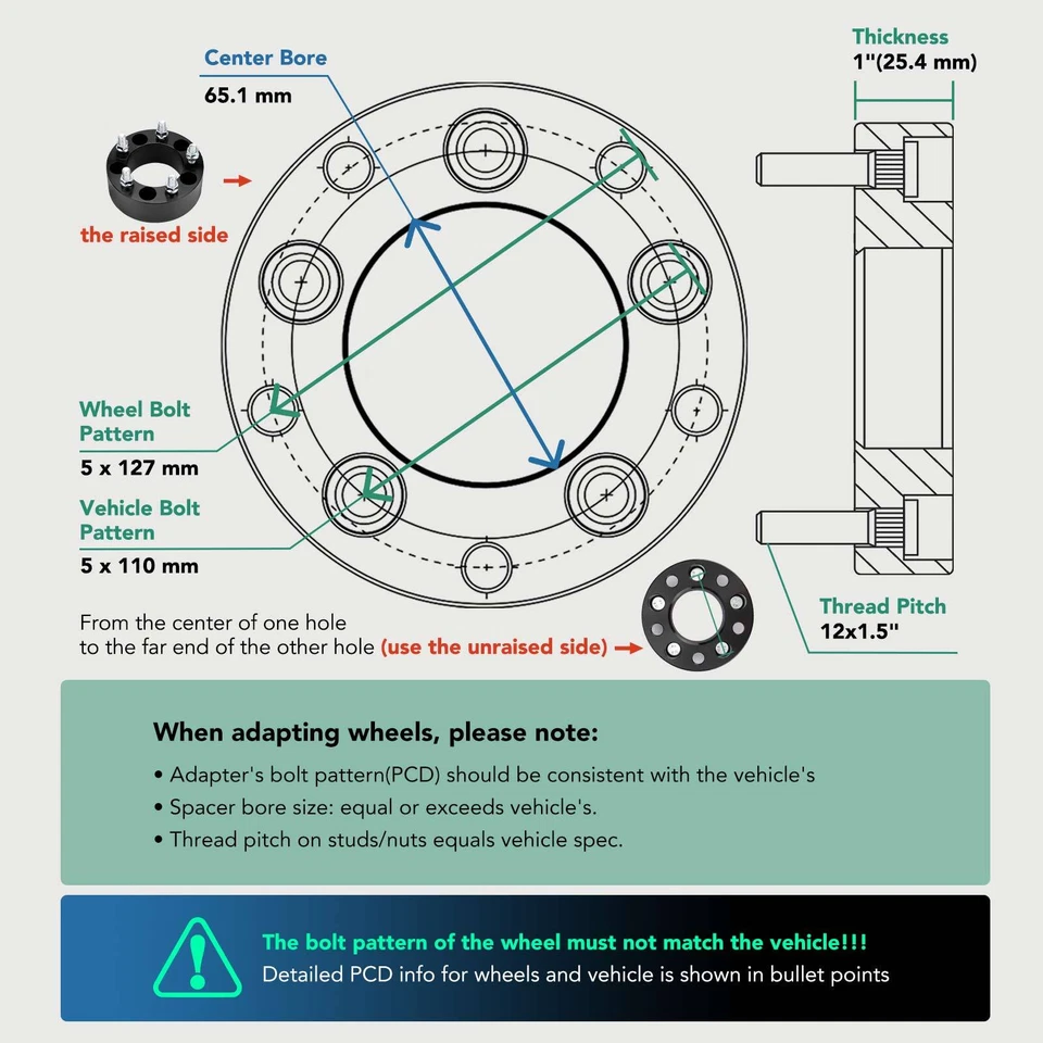 4 adaptadores de rueda de 5x110 mm a 5x127 mm 12x1,5" 65,1 mm 1" para Chevrolet Malibu Foto 3 de 4