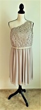 David's Bridal Gray Knee-Length 1-Shoulder Dress, Lace Illusion Bodice, Size 18