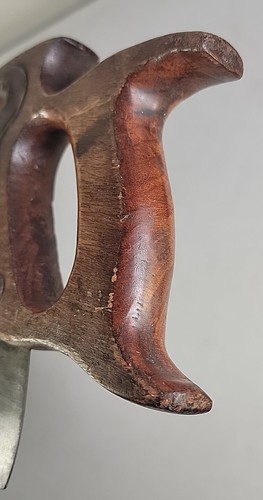 UNUSUAL VINTAGE ANTIQUE 28-1/2" HAND SAW ODD HANDLE HARDWARE 5-1/2 TPI w/ PATENT - Picture 15 of 24
