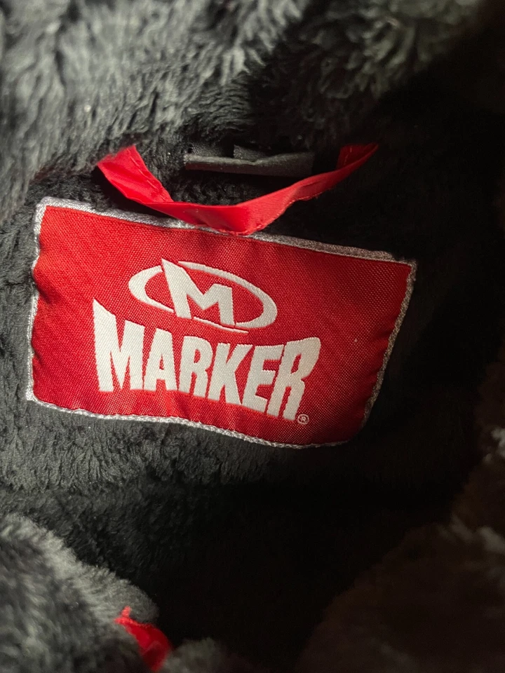 MARKER Puffer Vest Women's Size M Red Faux Fur Lining Cock Neck Full Zip Logo - Image 3 of 4