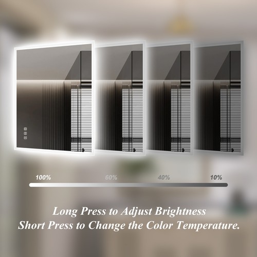 LED Bathroom Mirror Bluetooth Adjustable Color 3-button Vertical & Horizontal - Picture 5 of 8