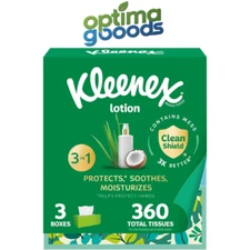 Kleenex Lotion Facial Tissues with Coconut Oil, 3 Flat Boxes, 120 Tissues Per