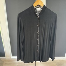 Chicos Travelers Size 1 Women's Medium Black Slinky Cardigan Jacket Button Up