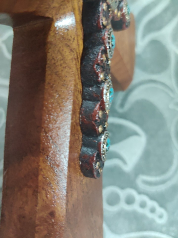 Handmade Solid Wood Cross Wall Decor Faux Turquoise Concho Detail 6.25