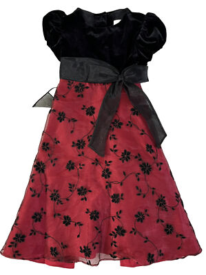 Rare Editions Girls Velvet Embroidered Dress Floral Mesh Size 5 Holidays |  eBay