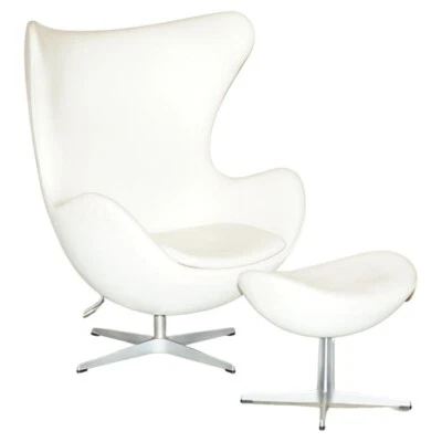 RRP £17,649 STAMPED FRITZ HANSEN CREAM LEATHER EGG CHAIR & OTTOMAN FOOTSTOOL - Image 1 of 4