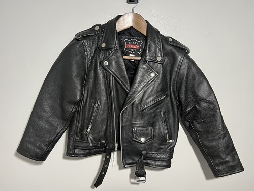Vtg Bikers’ Leather Stuff Leather Cropped Moto Jacket Punk Biker Kids 3XL - Picture 2 of 6