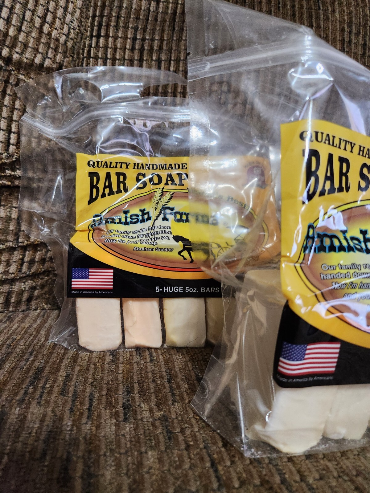 2 Bags Amish Farm Bar Soap (10 Bars Total) (each Bar approx 3”x3