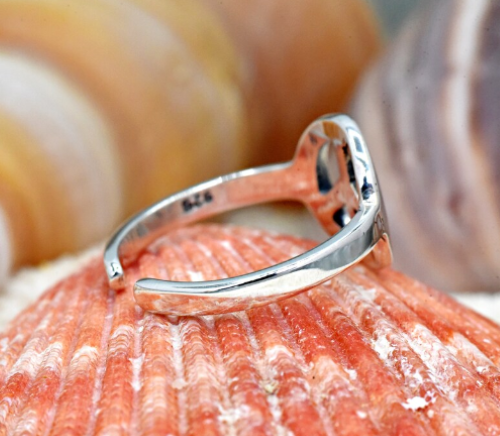 Anillo con punta de dije ajustable de plata esterlina 925 de metal liso diseño de paz para mujer - Imagen 3 de 4