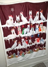 Christmas 41"L x 52"T Fleece Plush XMAS Theme Dog Prints Throw Blanket Decor NEW