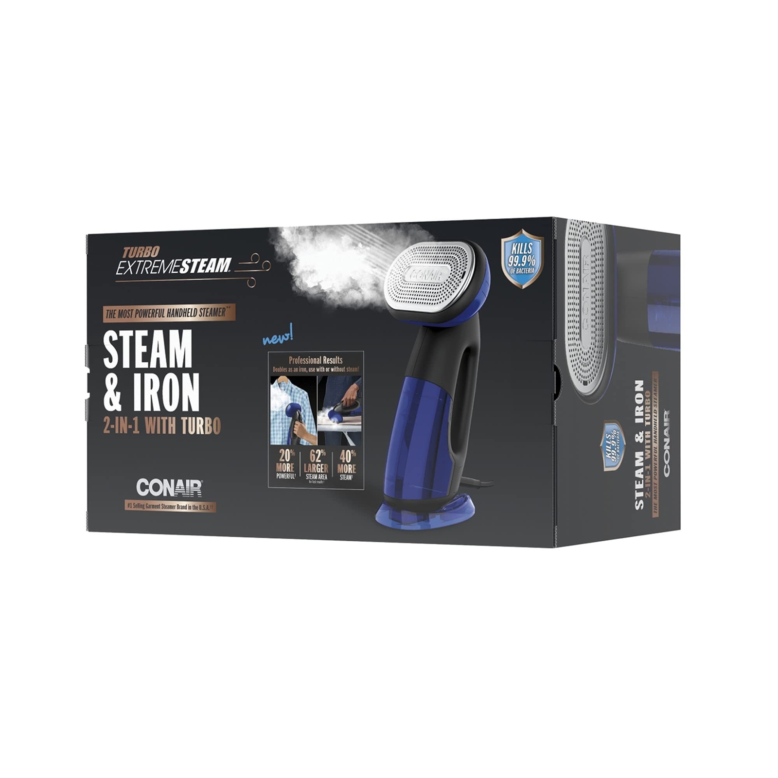 Conair 2-in-1 Hand Held Steamer and Iron for Clothes, Turbo ExtremeSteam 1875W