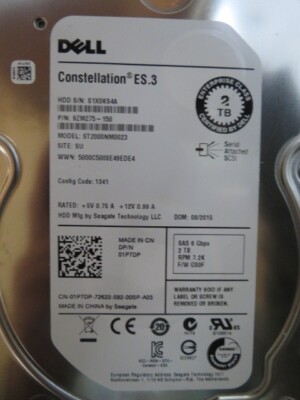 DELL 1P7DP, 01P7DP Server Hard Drive ST2000NM0023 2T 7.2K 3.5 SAS with Bracket