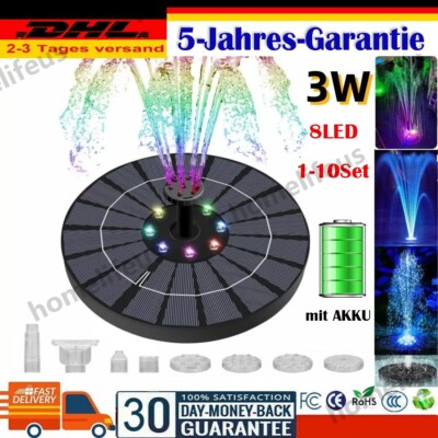 1/10x Solar Springbrunnen Teichpumpe Solarpumpe mit Akku 8LED Garten