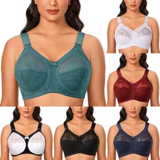 Plus Size Non Wired Lace Non Padded Full Coverage Bra Minimizer Cups Firm Hold