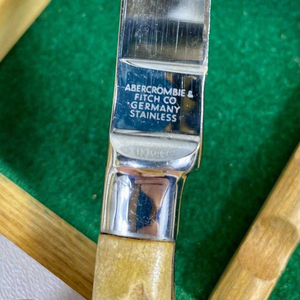 Vintage Abercrombie & Fitch Germany Stag Handle Steak Knives Set of 5 w/ Box - Image 2 of 4