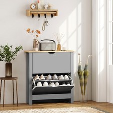 Shoe Storage Cabinet 4 Shelves 3 Drawers Tabletop 4 Legs Modern Unit Light Grey