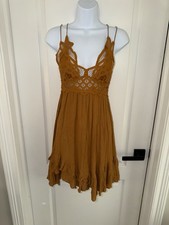 Free People FP One Mustard Lace Boho Mini Dress Size S/P