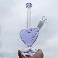 9" Purple Heart Hookah Glass Bong Smoking Water Pipe Shisha Beaker Hand Pipes.