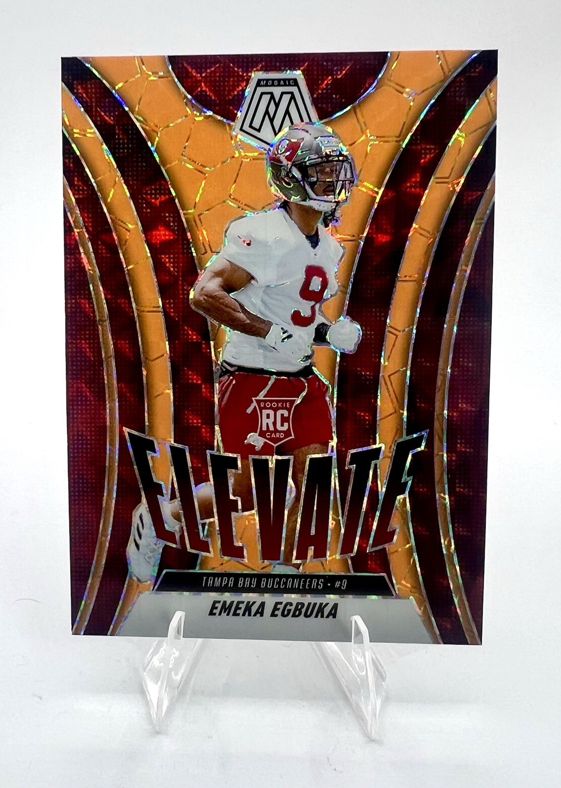 2025 Panini Mosaic Elevate Emeka Egbuka #2 Orange Fluorescent Mosaic Prizm (RC)