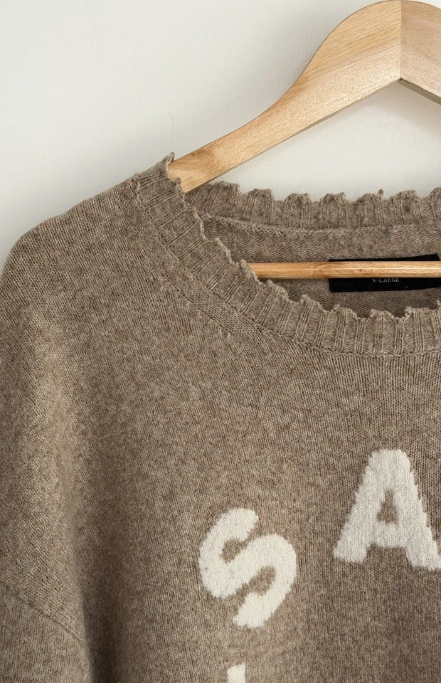 Jersey Allsaints “Tiago” Cuello Redondo Mezcla Lana Taupe Logo Circular XL Foto 4 de 4
