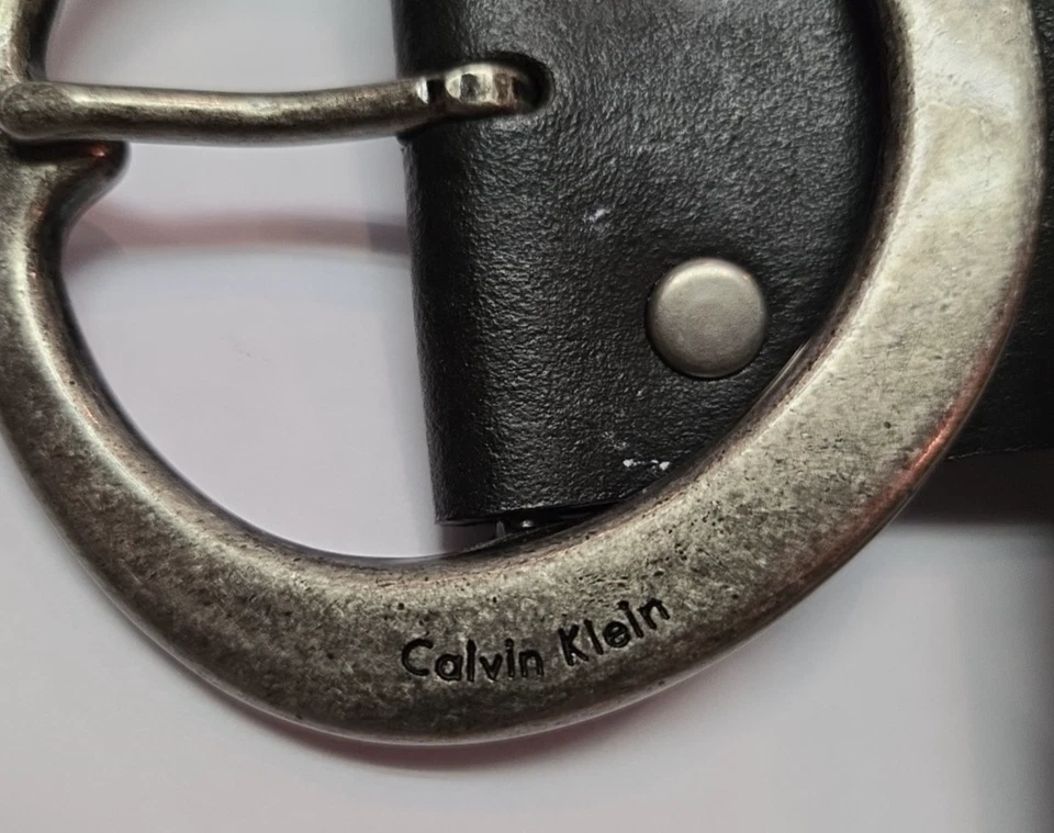 VINTAGE CALVIN KLEIN BELT BLACK LEATHER STUDDED Women Y2K Chunky - Image 4 of 4